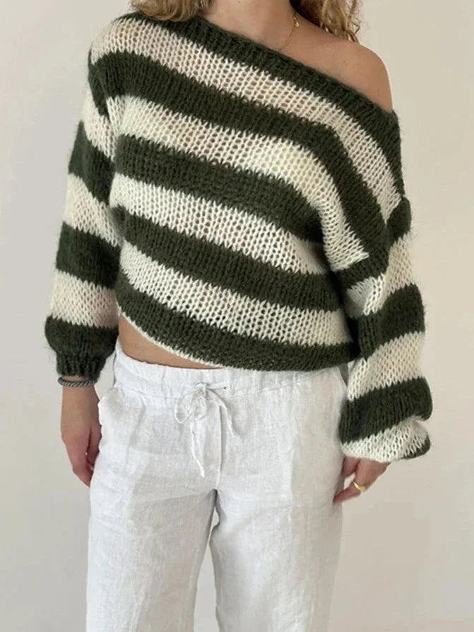 Pull Femme Oversize Rayé Rose en Maille Légère à Poignets Resserrés