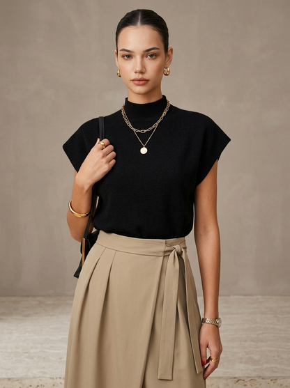 Pull Sans Manches Femme en Maille Unie à Coupe Classique