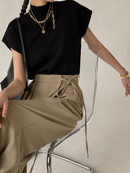Pull Sans Manches Femme en Maille Unie à Coupe Classique
