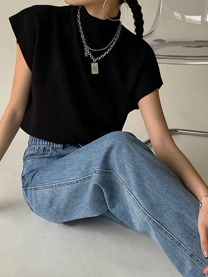 Pull Sans Manches Femme en Maille Unie à Coupe Classique