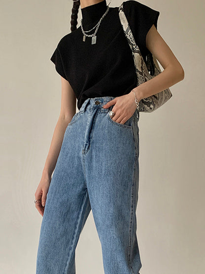 Pull Sans Manches Femme en Maille Unie à Coupe Classique