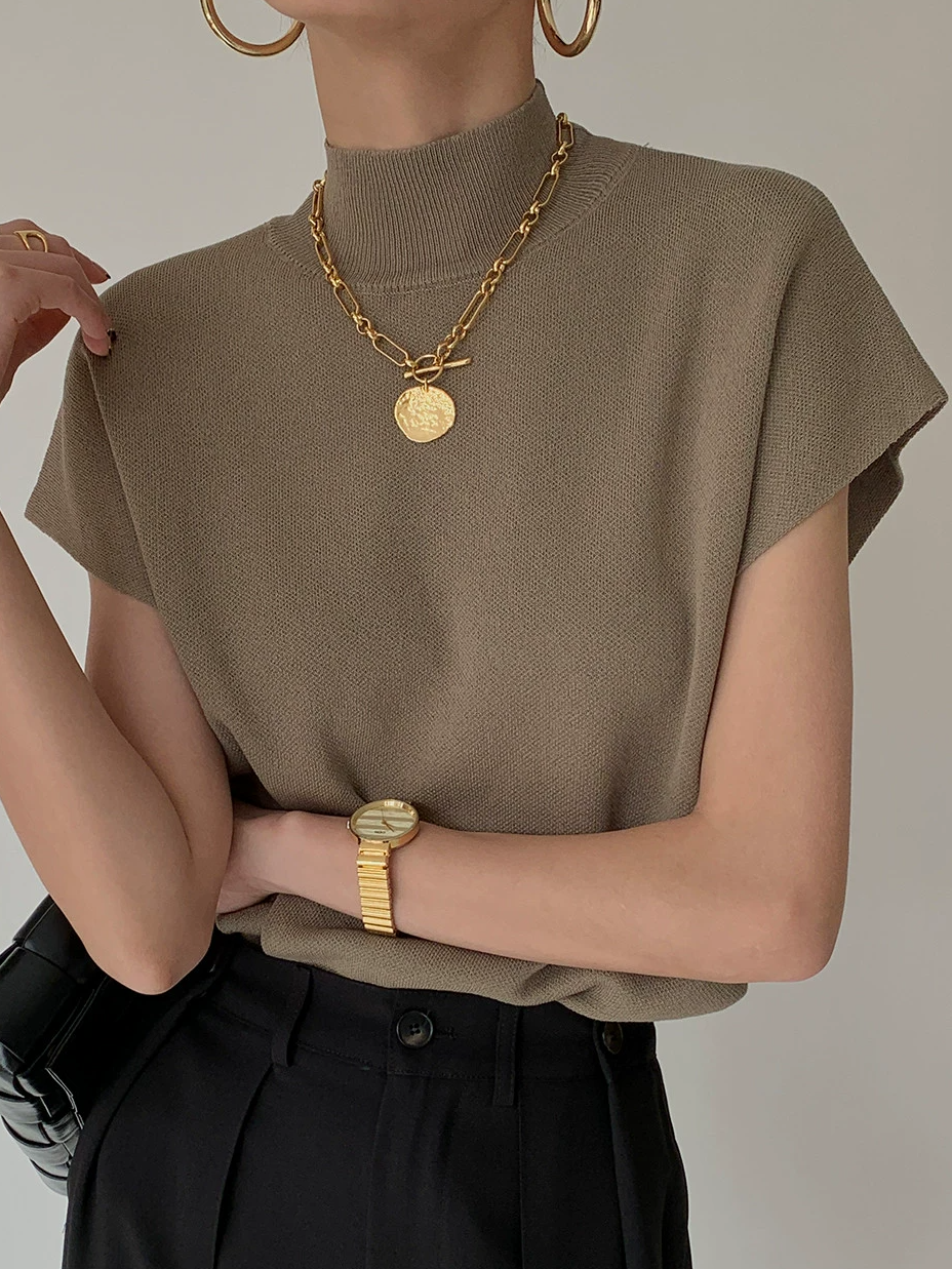 Pull Sans Manches Femme en Maille Unie à Coupe Classique