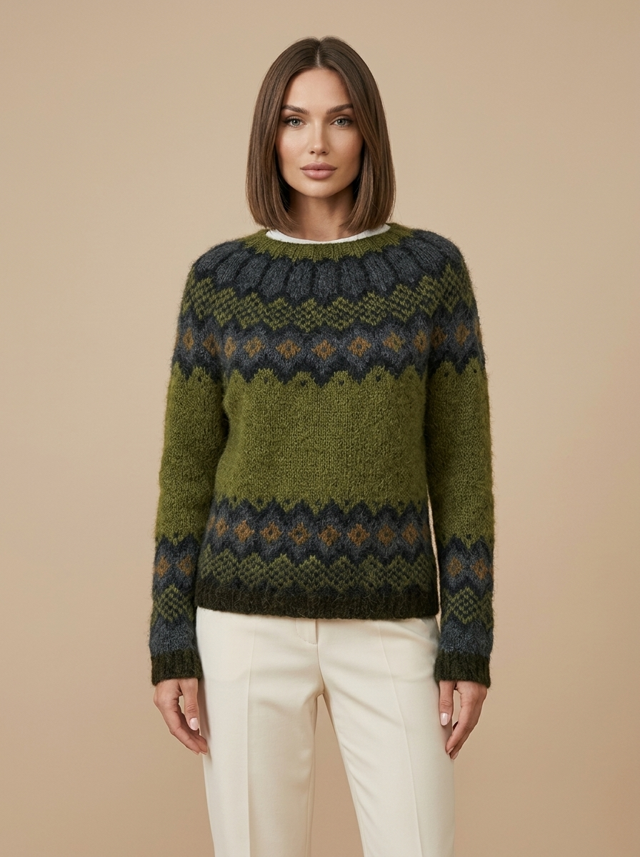 Pull Femme Ample Coloré à Motif Scandinave en Matière Douce