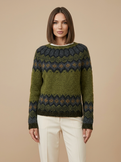 Pull Femme Ample Coloré à Motif Scandinave en Matière Douce