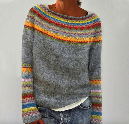 Pull Femme Ample Coloré à Motif Scandinave en Matière Douce