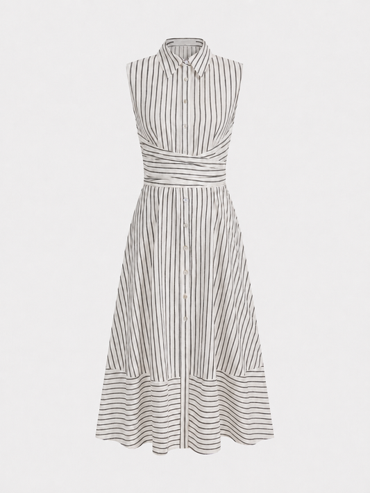Ruœgy Robe Chemise Rayée Sans Manches Femme