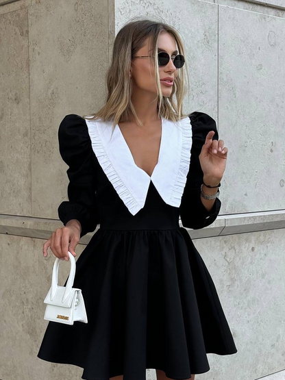 Robe Mini Femme Ajustée à Col Tailleur en Tissu Tissé