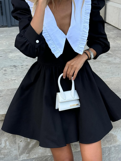 Robe Mini Femme Ajustée à Col Tailleur en Tissu Tissé