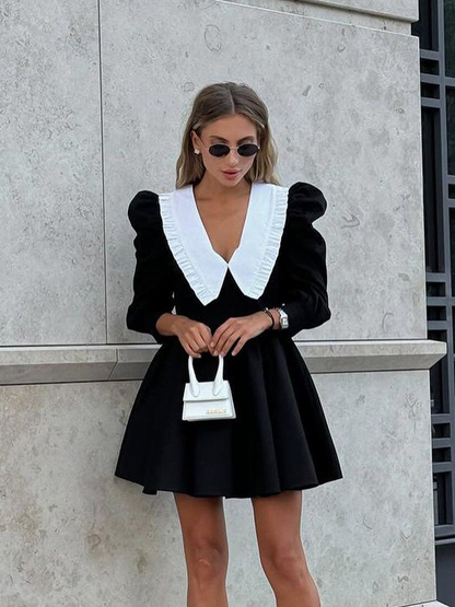 Robe Mini Femme Ajustée à Col Tailleur en Tissu Tissé