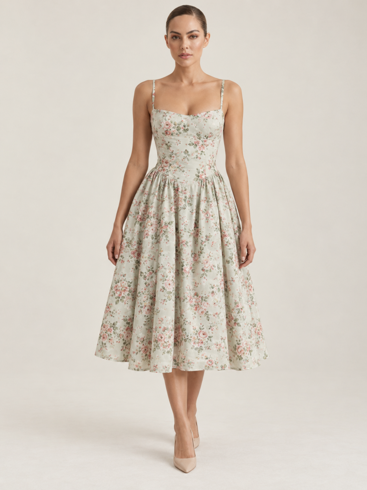 Robe Fleurie Midi Évasée Femme