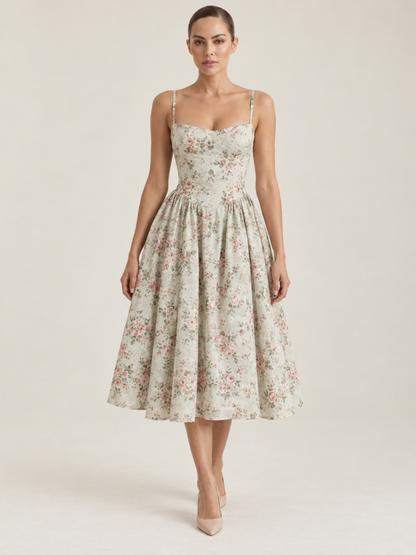 Robe Fleurie Midi Évasée Femme