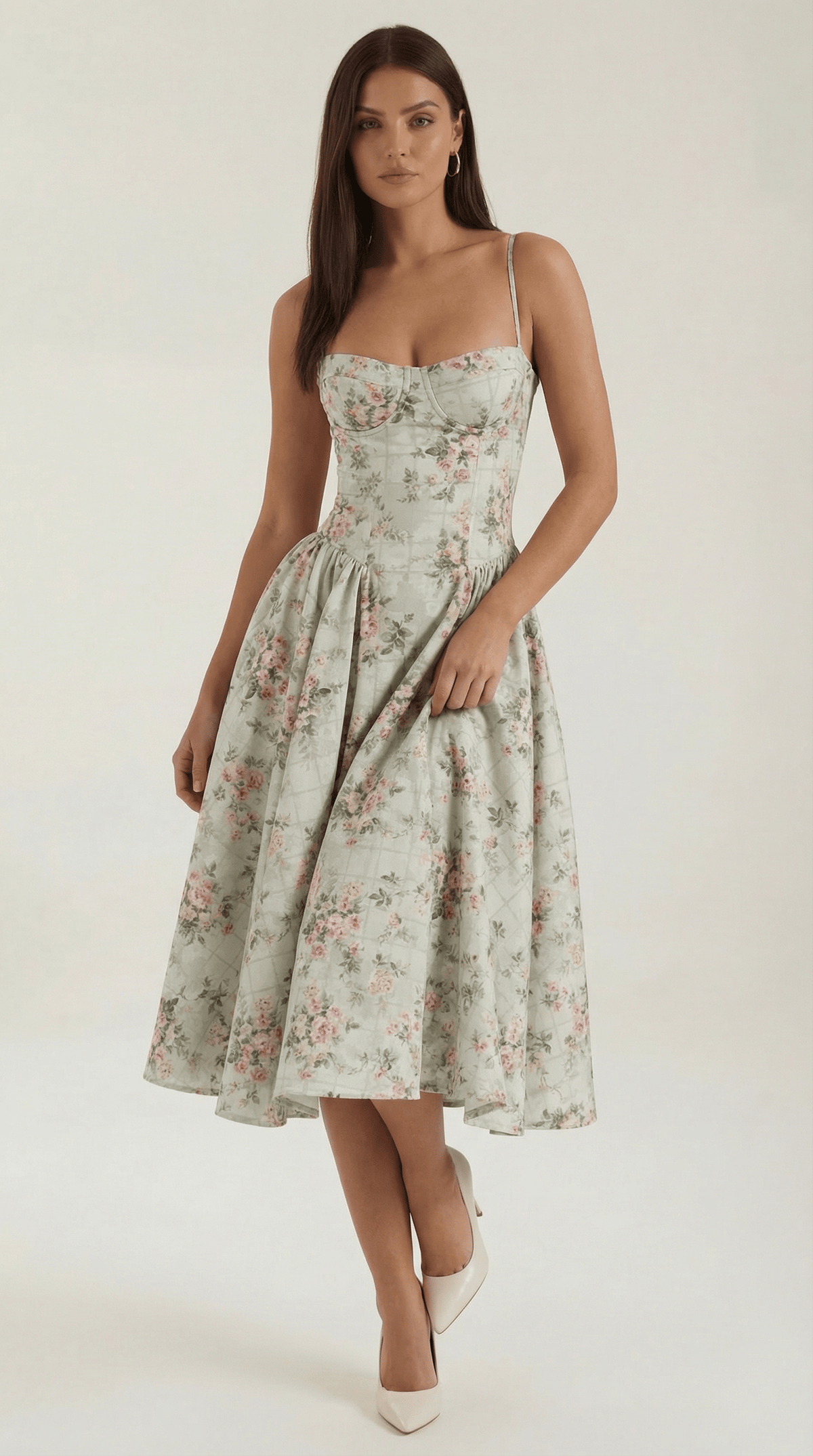 Robe Fleurie Midi Évasée Femme