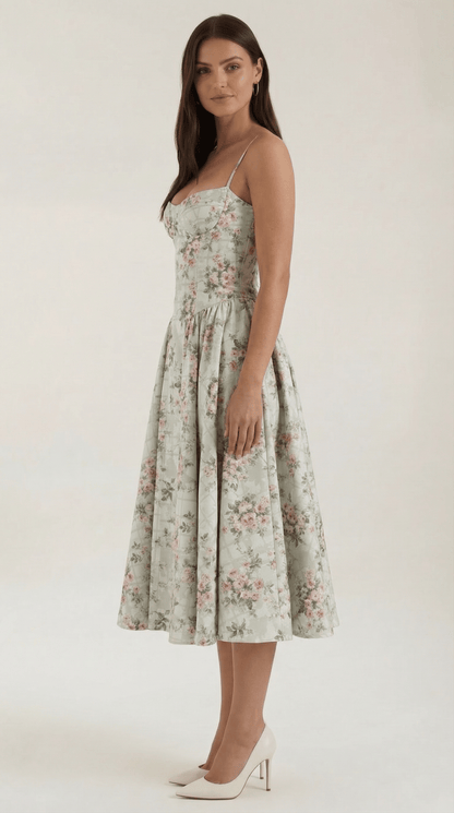 Robe Fleurie Midi Évasée Femme