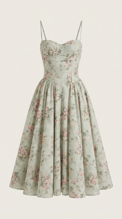 Robe Fleurie Midi Évasée Femme