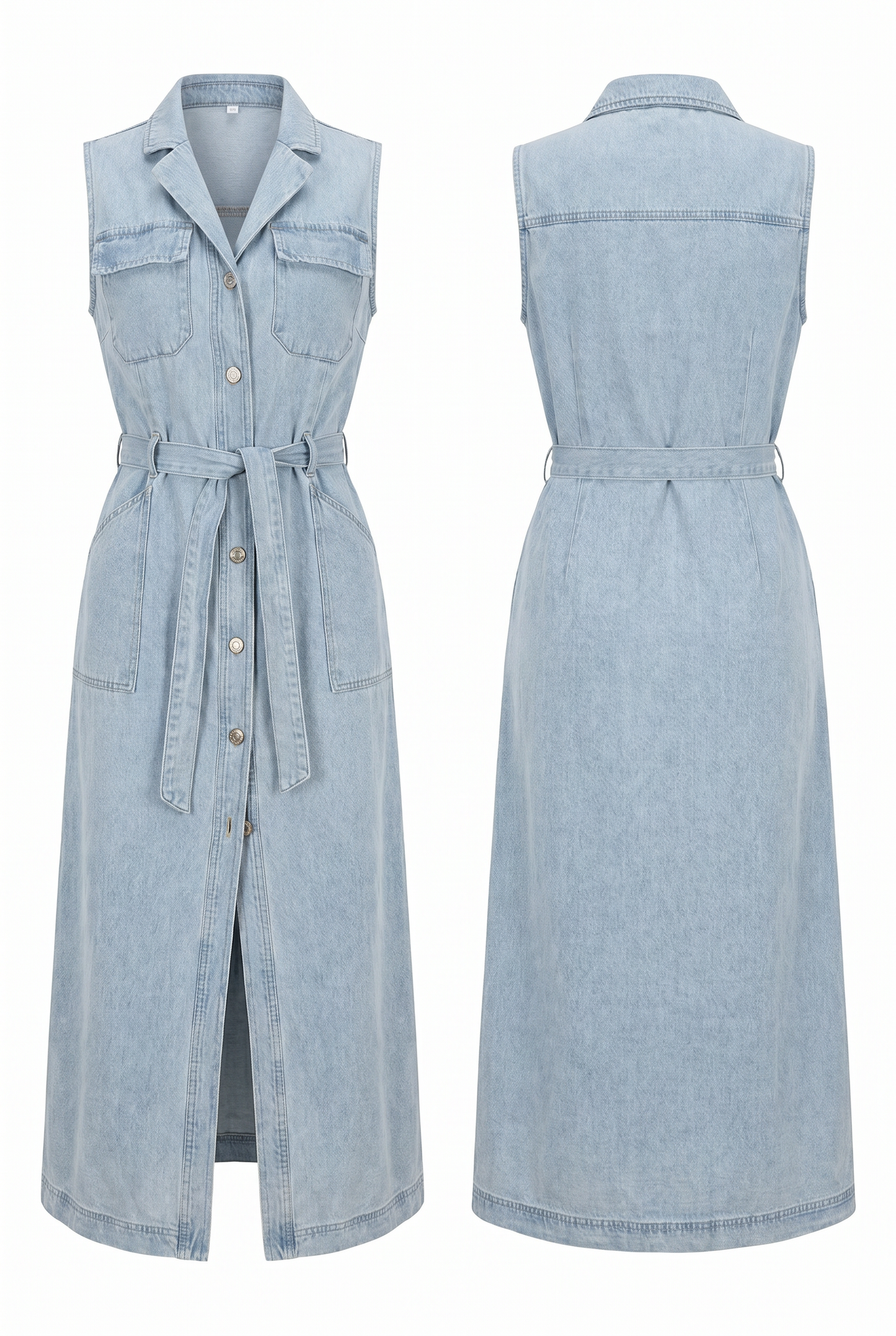 Robe Maxi Femme en Denim à Coupe Longue