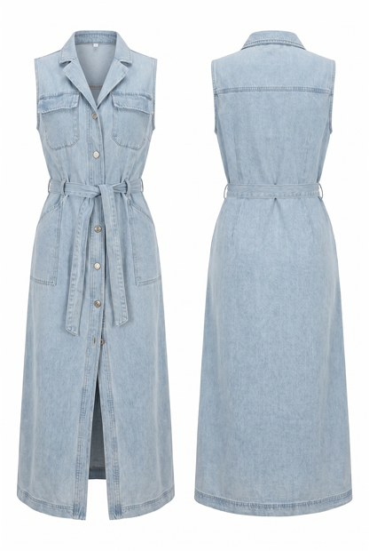 Robe Maxi Femme en Denim à Coupe Longue