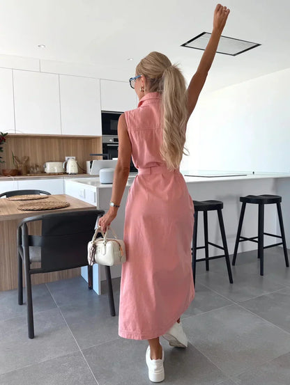 Robe Maxi Femme en Denim à Coupe Longue