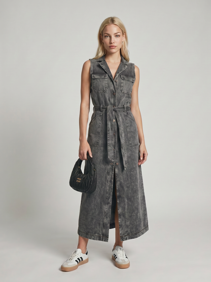 Robe Maxi Femme en Denim à Coupe Longue