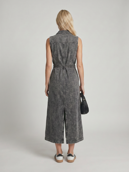 Robe Maxi Femme en Denim à Coupe Longue