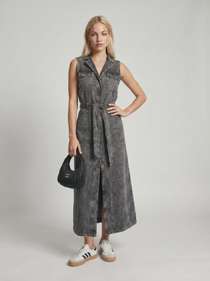 Robe Maxi Femme en Denim à Coupe Longue