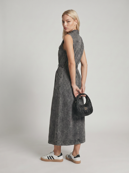 Robe Maxi Femme en Denim à Coupe Longue