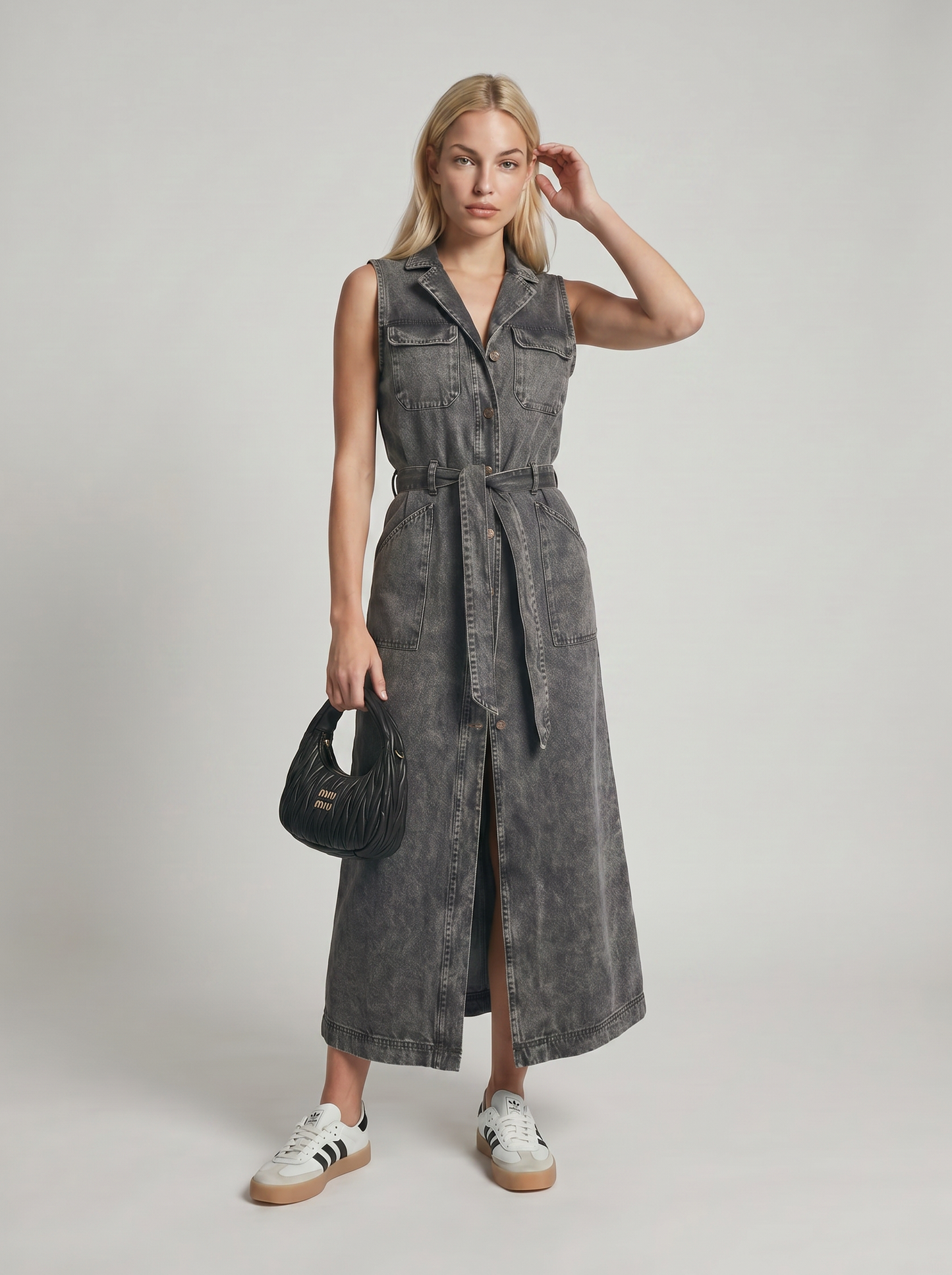 Robe Maxi Femme en Denim à Coupe Longue