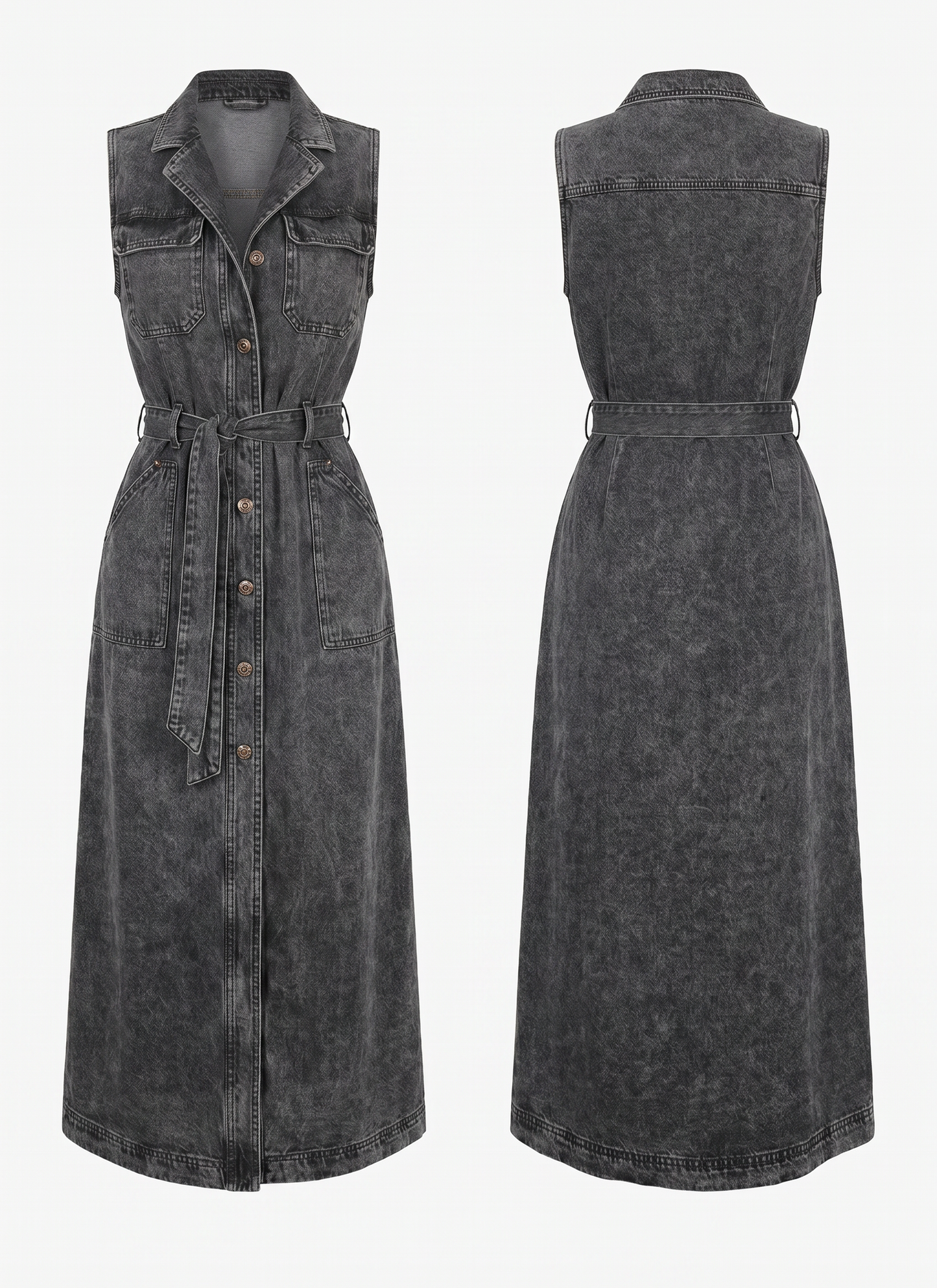 Robe Maxi Femme en Denim à Coupe Longue