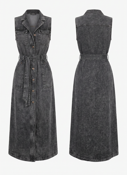 Robe Maxi Femme en Denim à Coupe Longue