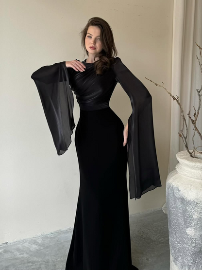 Robe Maxi Femme Plissée à Coupe Ajustée en Tissu Tissé