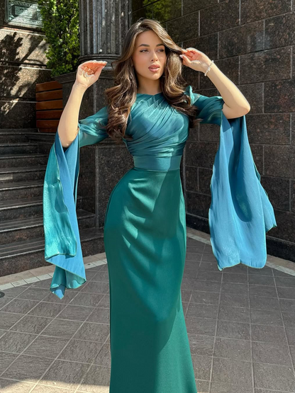 Robe Maxi Femme Plissée à Coupe Ajustée en Tissu Tissé
