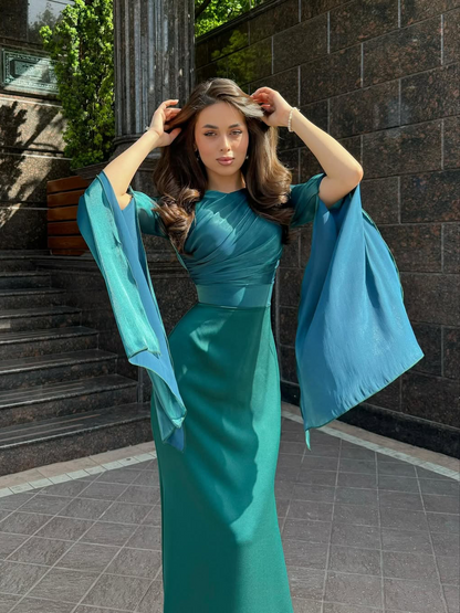 Robe Maxi Femme Plissée à Coupe Ajustée en Tissu Tissé