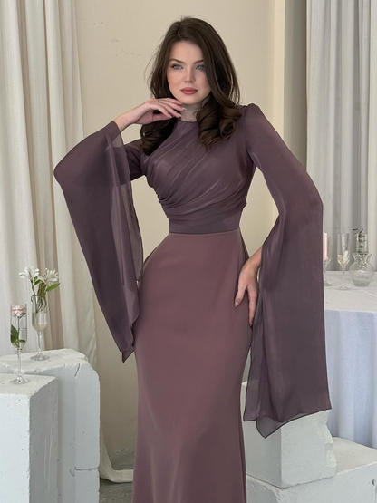 Robe Maxi Femme Plissée à Coupe Ajustée en Tissu Tissé