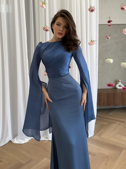 Robe Maxi Femme Plissée à Coupe Ajustée en Tissu Tissé