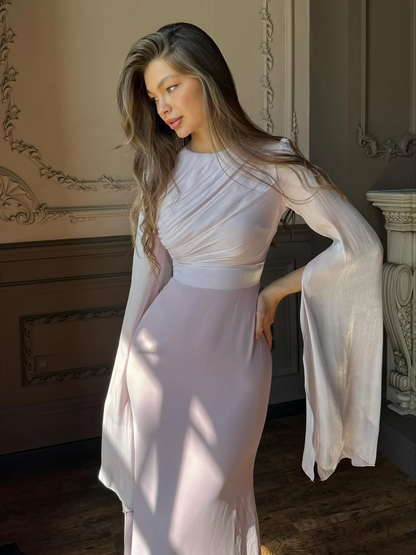 Robe Maxi Femme Plissée à Coupe Ajustée en Tissu Tissé