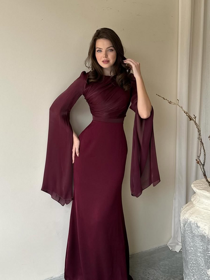 Robe Maxi Femme Plissée à Coupe Ajustée en Tissu Tissé