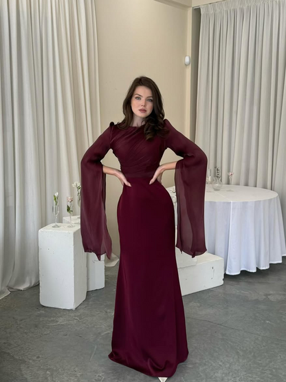 Robe Maxi Femme Plissée à Coupe Ajustée en Tissu Tissé
