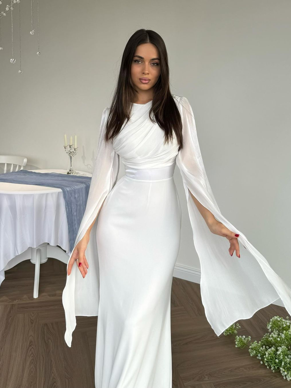Robe Maxi Femme Plissée à Coupe Ajustée en Tissu Tissé