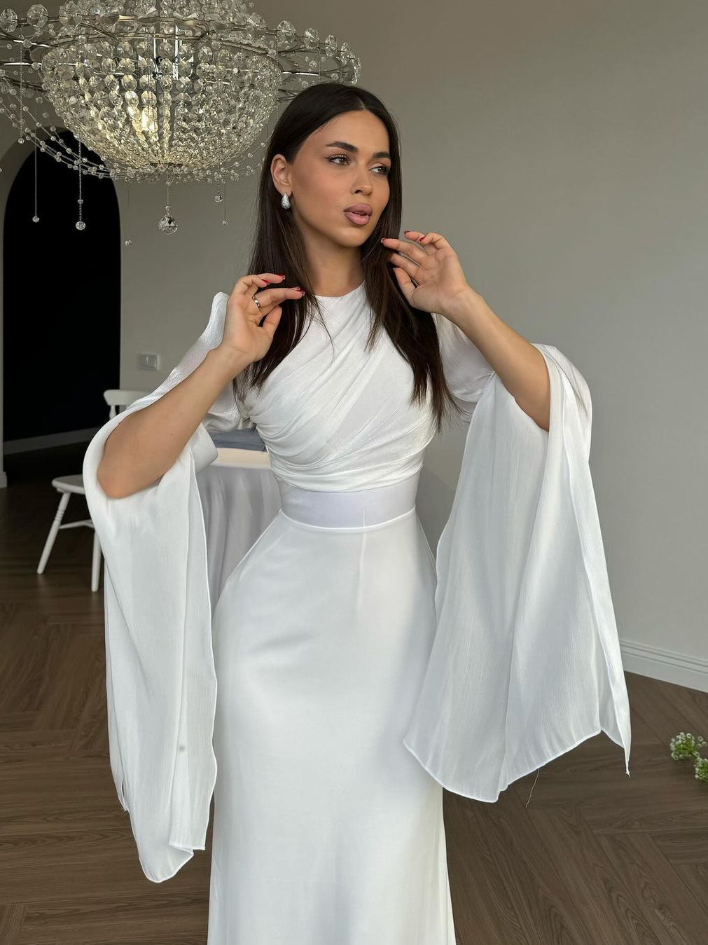 Robe Maxi Femme Plissée à Coupe Ajustée en Tissu Tissé