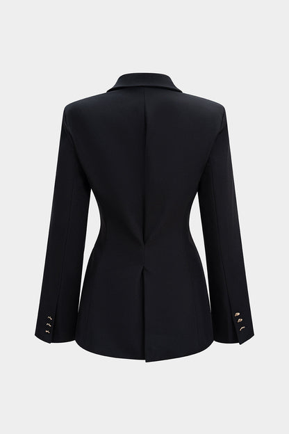 Blazer Femme Asymétrique Cintré à Revers Crantés, Fronces et Ornement Métallique