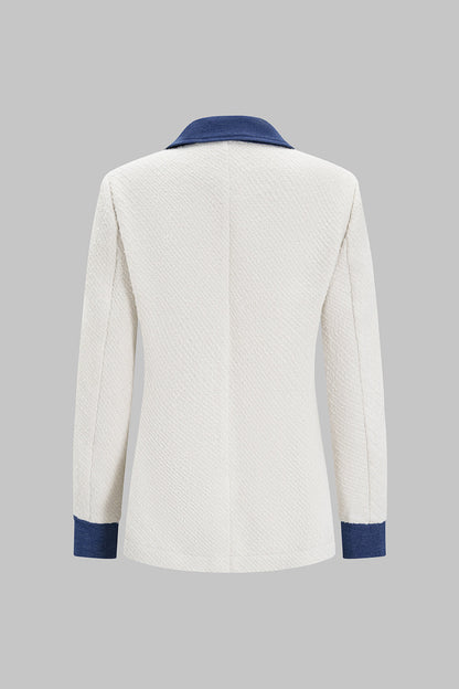 Blazer Patchwork en Tweed et Denim à Boutons, Coupe Ample