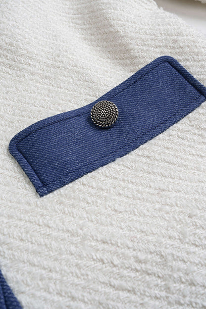 Blazer Patchwork en Tweed et Denim à Boutons, Coupe Ample