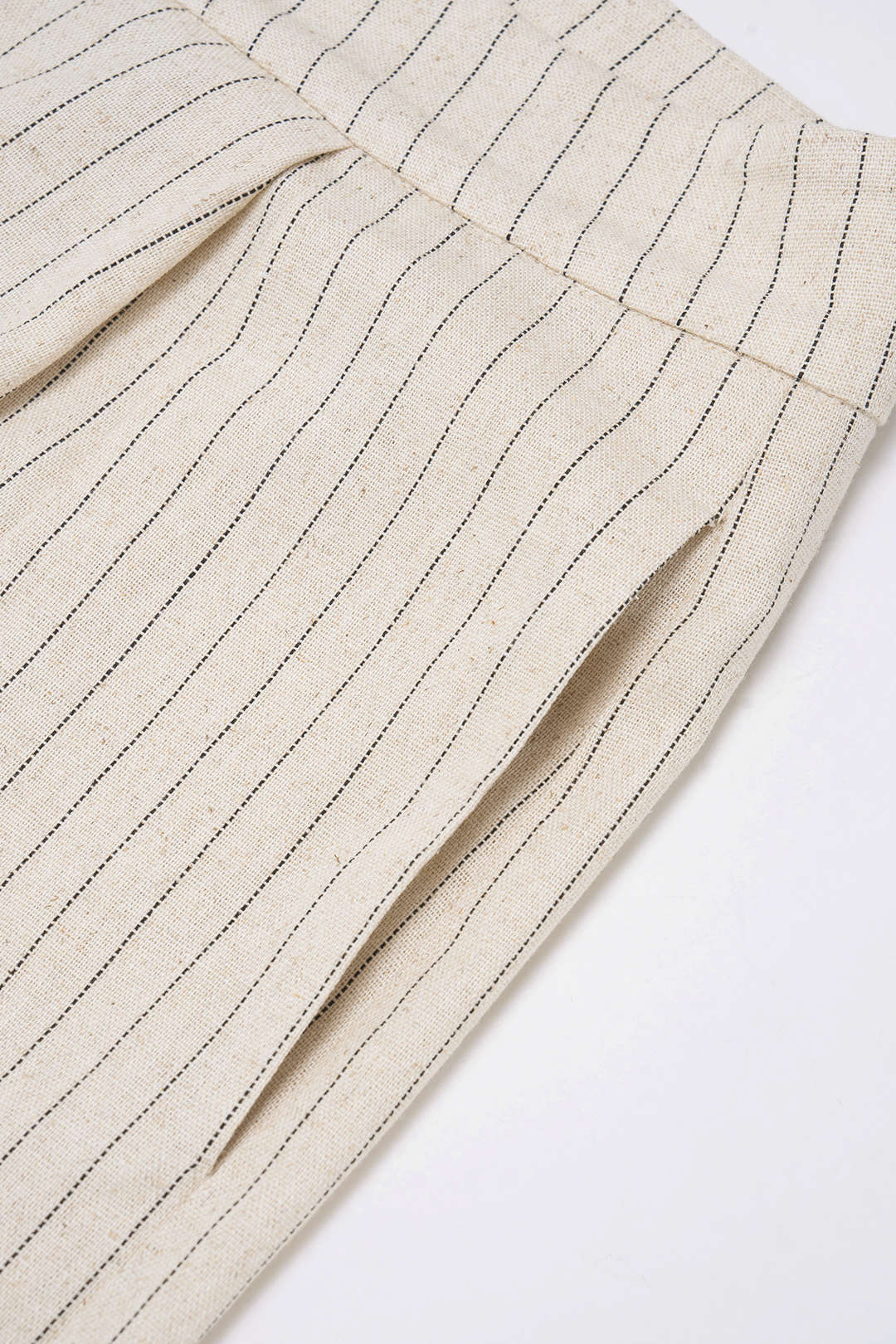 Ensemble Femme Blazer Rayé en Lin Mélangé à Revers Crantés et Dos Noué avec Pantalon Large