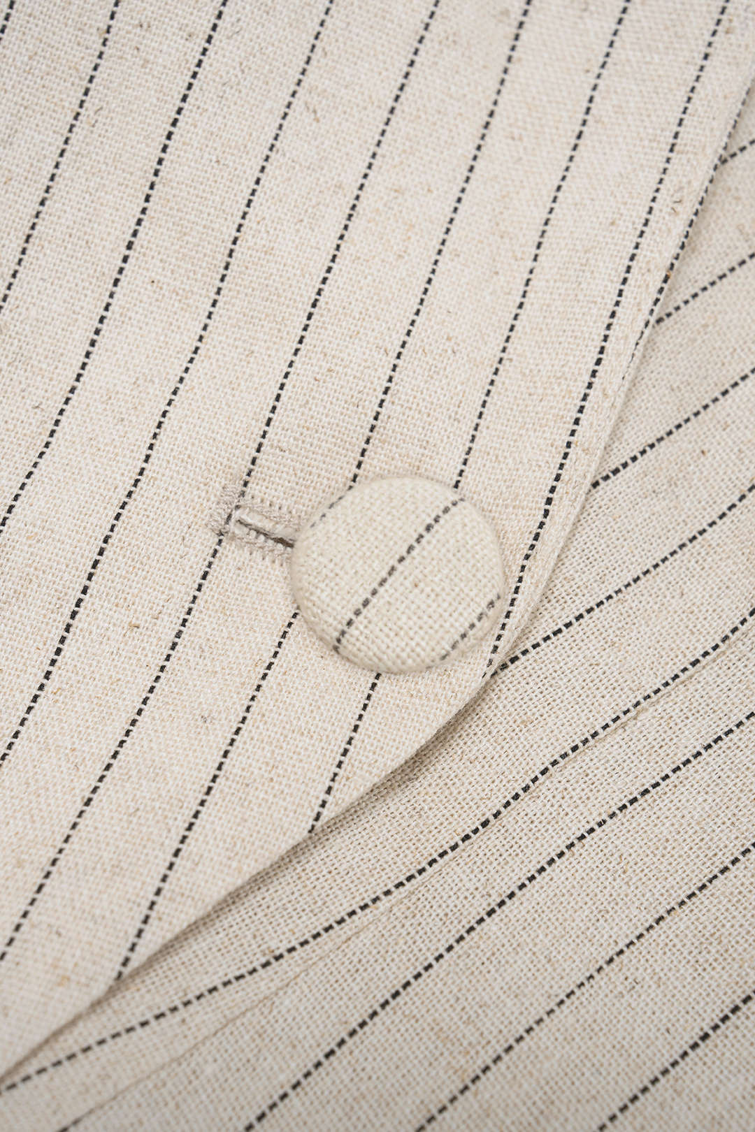Ensemble Femme Blazer Rayé en Lin Mélangé à Revers Crantés et Dos Noué avec Pantalon Large