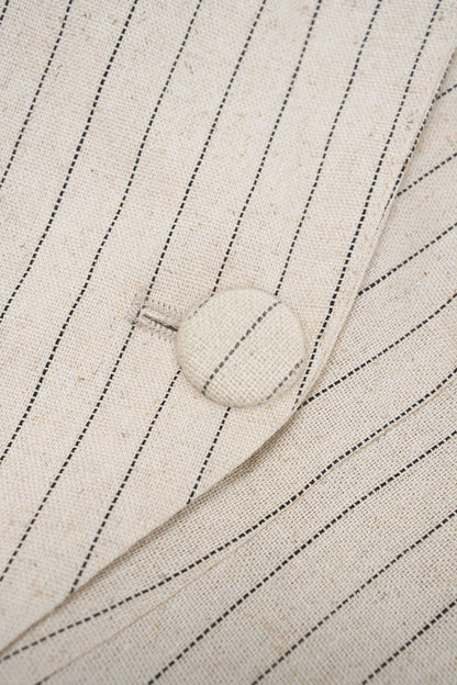 Ensemble Femme Blazer Rayé en Lin Mélangé à Revers Crantés et Dos Noué avec Pantalon Large