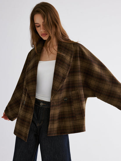 Ruœgy Manteau à Carreaux Oversize Femme