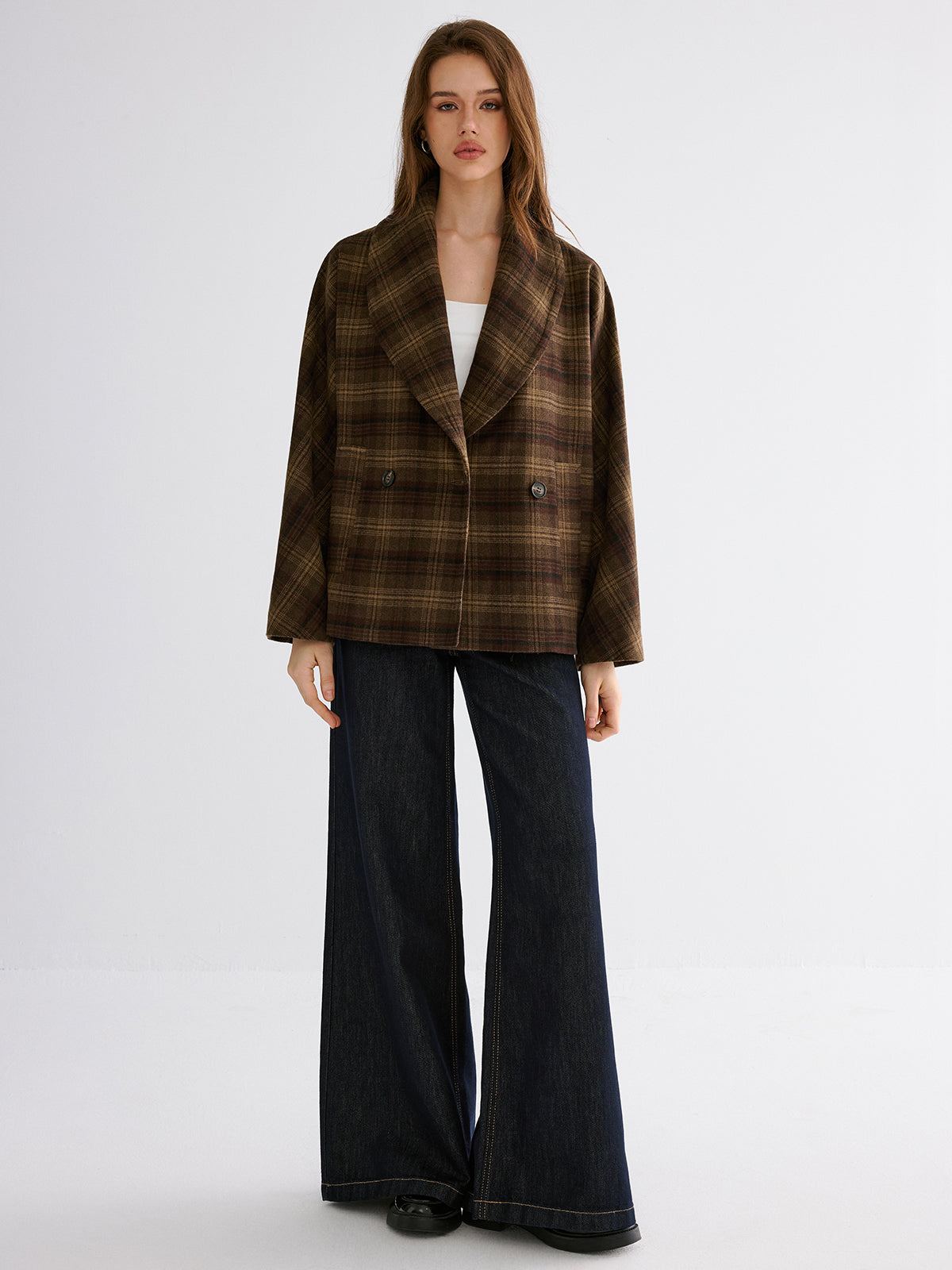 Ruœgy Manteau à Carreaux Oversize Femme