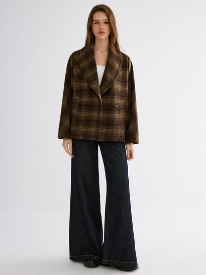 Ruœgy Manteau à Carreaux Oversize Femme