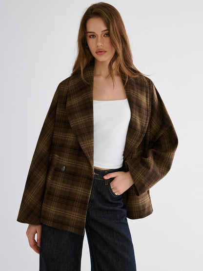 Ruœgy Manteau à Carreaux Oversize Femme