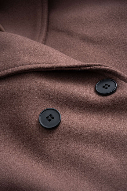 Manteau Croisé Femme en Tissu Effet Laine avec Boutons et Ceinture à Nouer