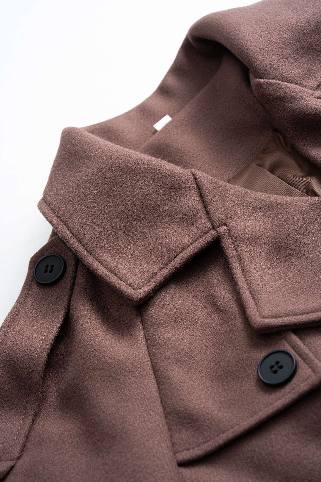 Manteau Croisé Femme en Tissu Effet Laine avec Boutons et Ceinture à Nouer